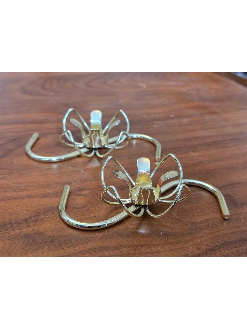 Vintage 1970's Brass Tone Wire Flower Blossom Taper Candle Holders Pair
